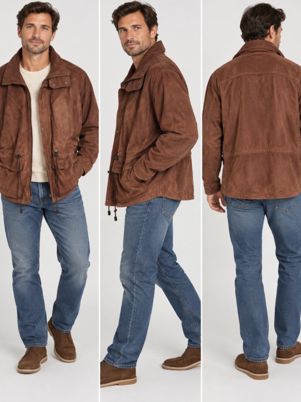 Nomada Men’s Brown Suede Leather Utility Field Jacket Drawstring XL Western